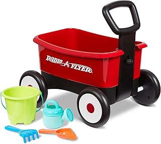 Radio Flyer Push & Pull Walker Wagon with Garden Tools, Ages 1-4 Years, Red | Locking Handle for Stability, Baby Push Walker Converts to Pull Wagon, Indoor & Outdoor Play