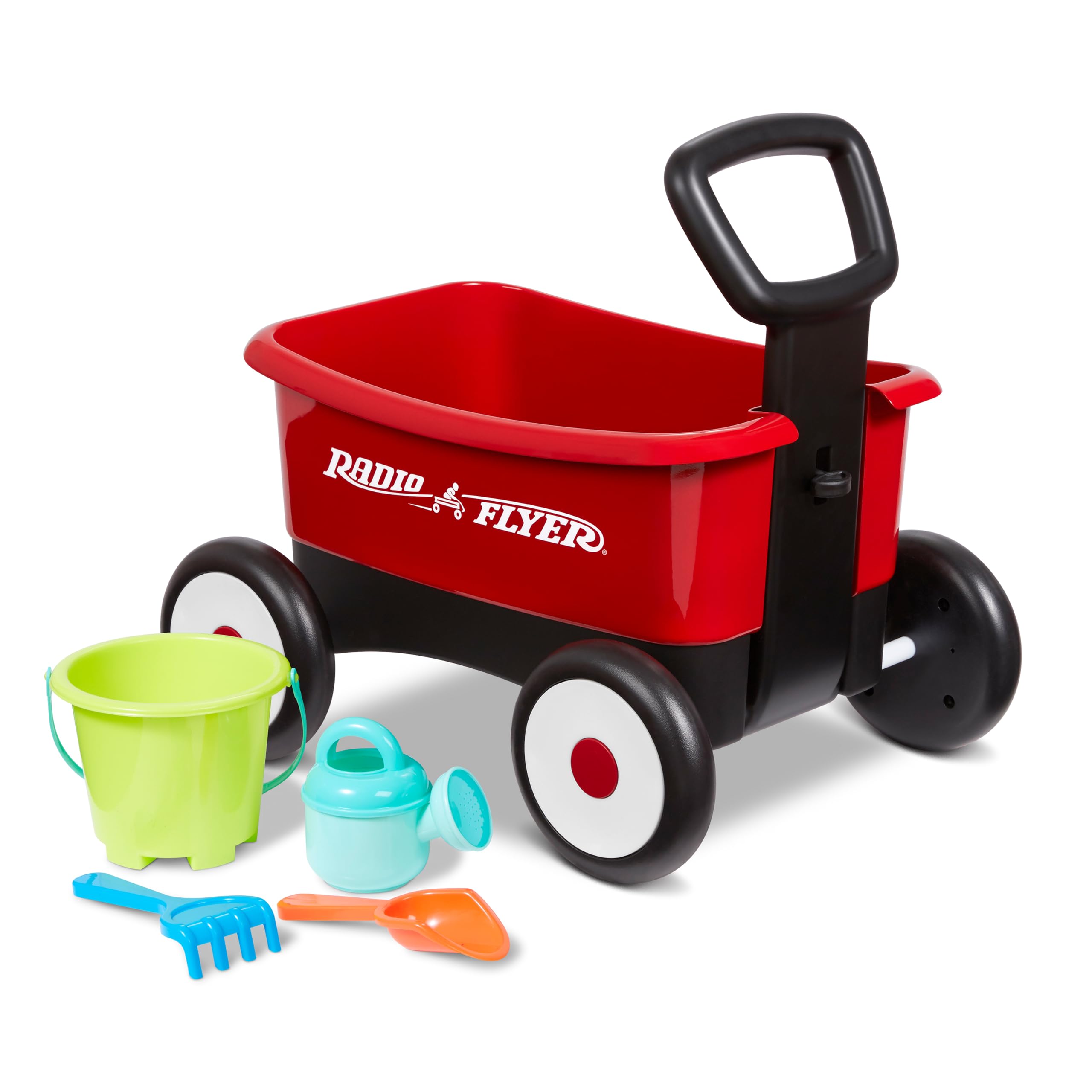 Radio Flyer Push & Pull Walker Wagon with Garden Tools, Ages 1-4 Years, Red | Lo