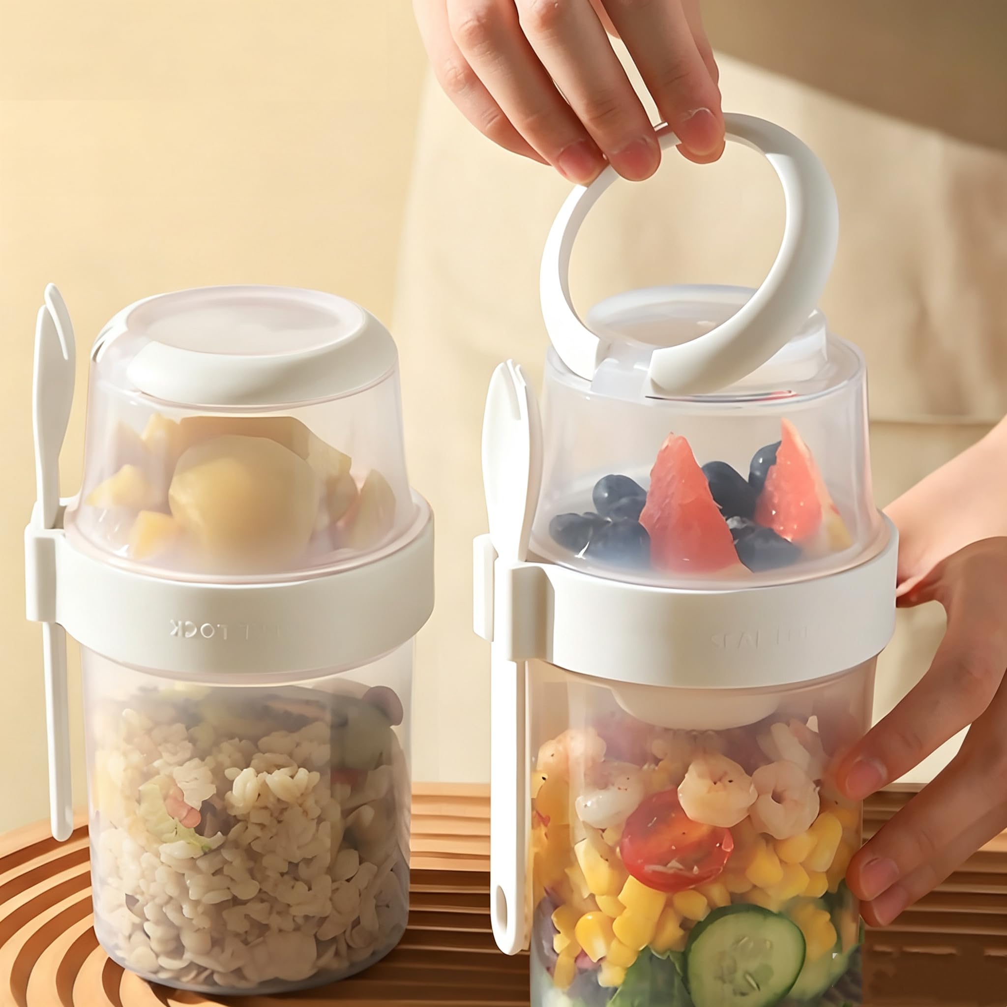 30 OZ Overnight Oats Container with Lid, 1 Pack Dual-Layer Chia Pudding Jars wit