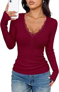 PRETTYGARDEN Camicie a maniche lunghe Henley in maglia a costine con bordo