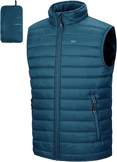 33,000ft Men's Lightweight Packable Insulated Puffer Vest Outerwear, Warm Winter Sleeveless Jacket for Golf Running, Ceramic Blue, X-Large