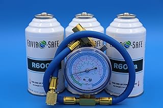 Envirosafe R600a Refrigerant - 6oz Can - R600a for HVAC for Use in a 6oz Container (3 Pack) -with Brass charging gauge