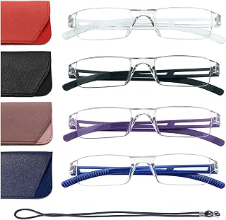 Hubeye 4 Pairs Ultralight Reading Glasses Transparent Frame Anti Blue Light with Leather Case for Men and Women 2.50