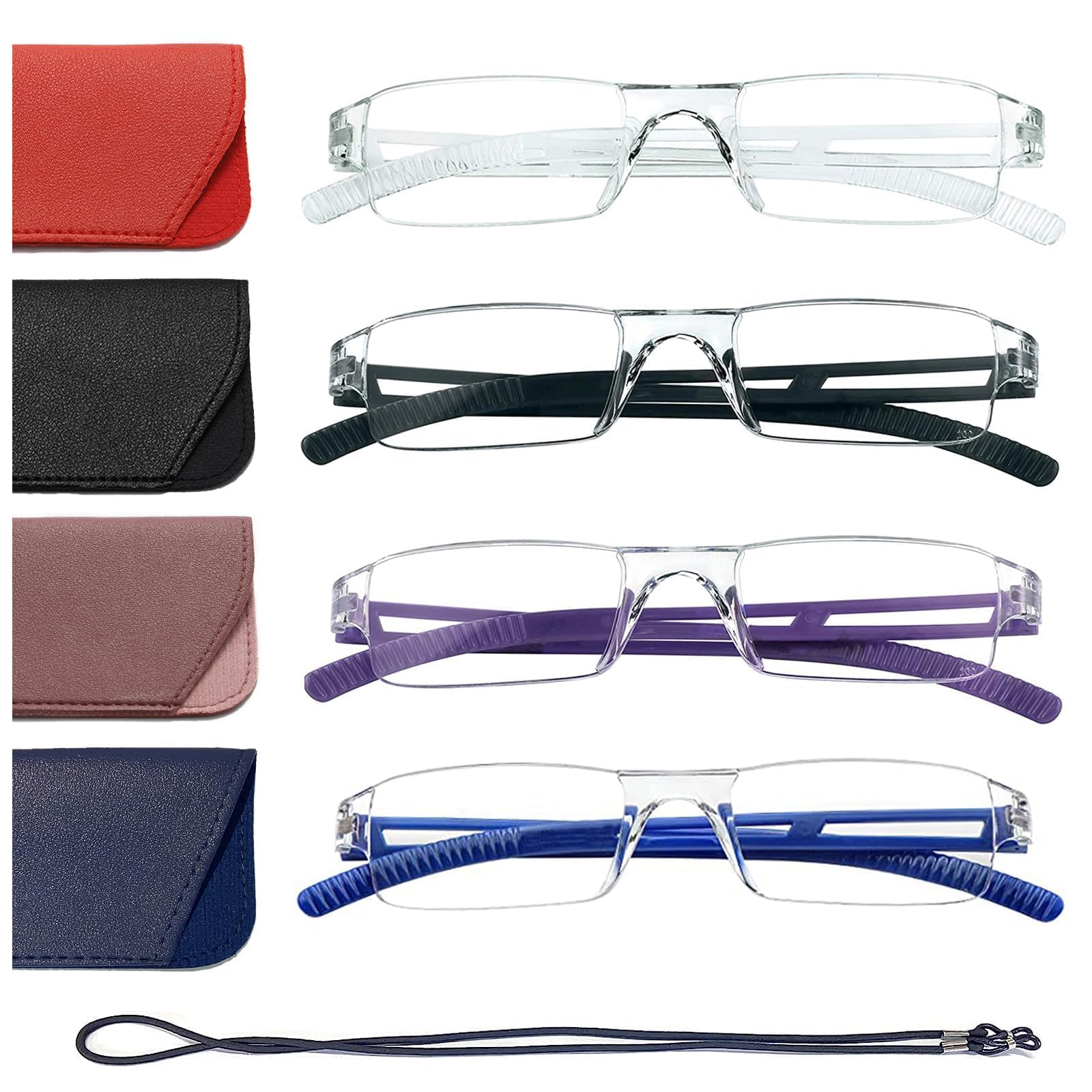 Hubeye 4 Pairs Ultralight Reading Glasses Transparent Frame Anti Blue Light with