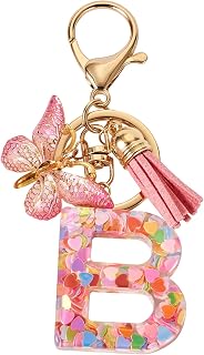 1 x Initial Letter Keychain for Women with Butterfly Tassel Alphabet Letters for Wallet Backpack Handbags School Bags