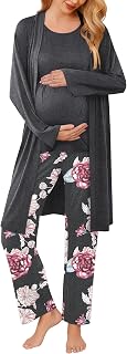 Ekouaer Maternity Pajamas Nursing Robe Set 3 Pieces Post Partum Lounge Sets