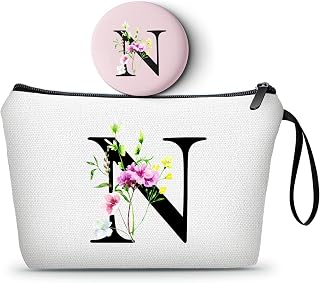 A-Z Personalized Gifts for Women, Small Makeup Bag with Mirror, N