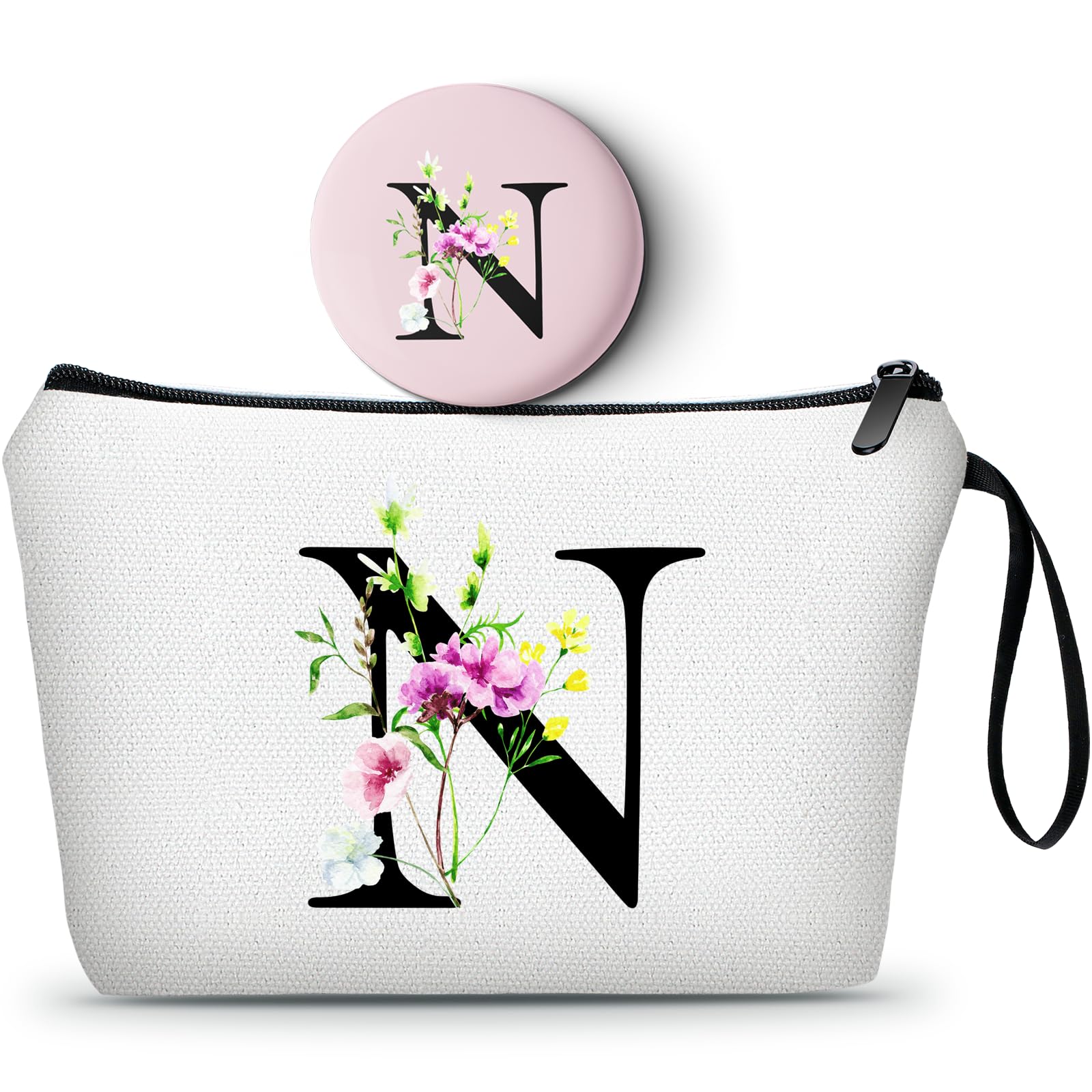 A-Z Personalized Gifts for Women, Small Makeup Bag with Mirror, N