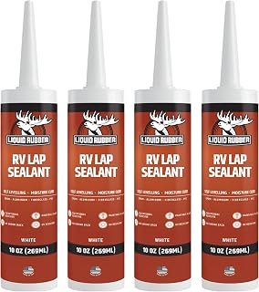 Liquid Rubber RV Lap Sealant, Self-Leveling Roof Sealer, White, 4 Pack | Flows Smoother Than Traditional Caulk - Waterproof, UV-Resistant RV Roof Sealant for Vents, Skylights, AC Units &amp; Seams