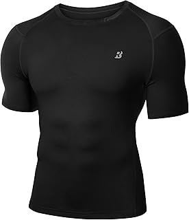 Roadbox Mens Compression Shirt Short Sleeve, Cool Dry Football Base Layer