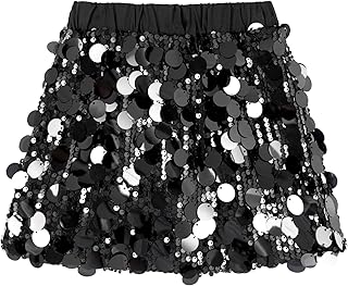 Miipat Glitter Sequin Skirt for Girls Glitter Mini Skirt with Elastic Waist Pencil Skirt for Party