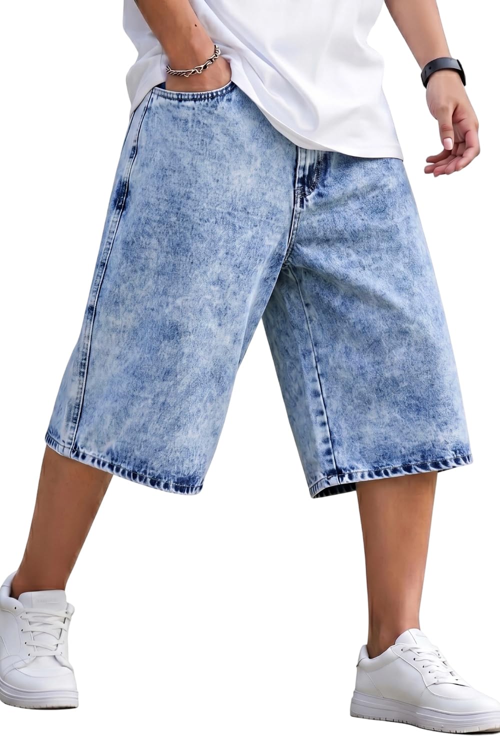 GINGTTO Herren-Jeans-Shorts, lange Denim-Jorts unterhalb des Knies
