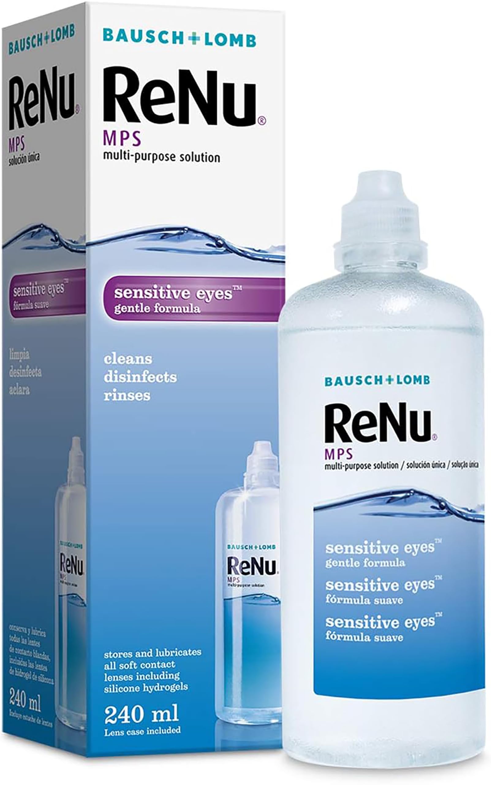 ReNu Multi-Purpose Contact Lens Solution, 1 x 240 ml, Lens Case Included | Bausc