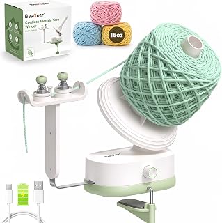 BESGEER 15 oz Cordless Electric Yarn Winder, Yarn Spinner for Crocheting | Yarn Ball Winder, 1800mAh Rechargeable Battery, Work While Charging, Auto Winding, Dual-Spring, Ideal Gift for knitters
