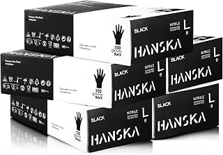 HANSKA 500 x Black Nitrile Disposable Gloves - Powder Free - Disposable - Non-Sterile - Rubber Base - Suitable for Medical, Food Handling (500, L)