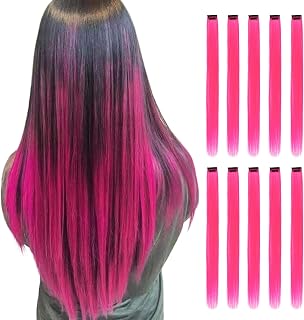 RINBOOOL Pink Hair Extensions Clip in 10 Pieces Synthetic Hairpieces
