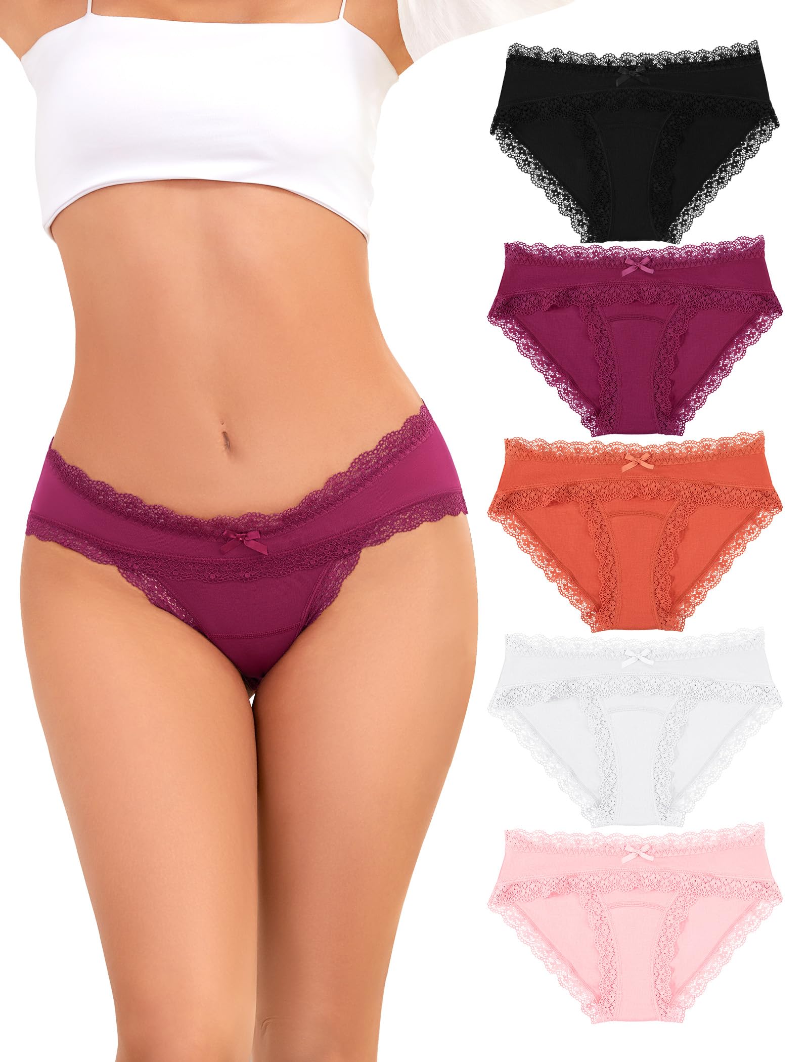 VOENXE Briefs Women's Cotton Mix Underwear Women with Lace Soft Panties Stretch 