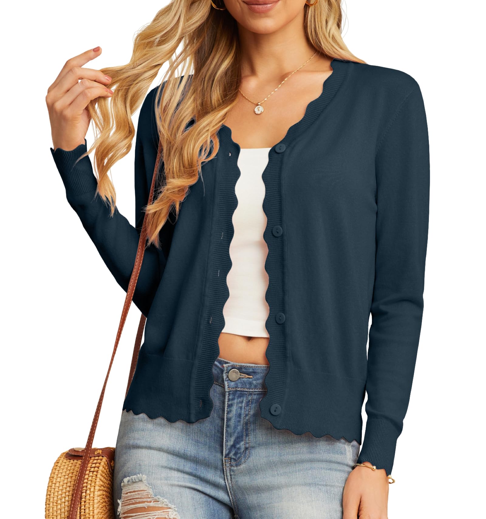 GRECERELLE Women's Cardigans Knit Long Sleeve V Neck Button Down Lightweight Lad
