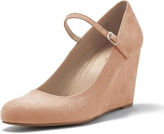 Coutgo Womens Wedge Pumps Elegant Mary Jane Shoes Comfortable Closed Toe Ankle Strap