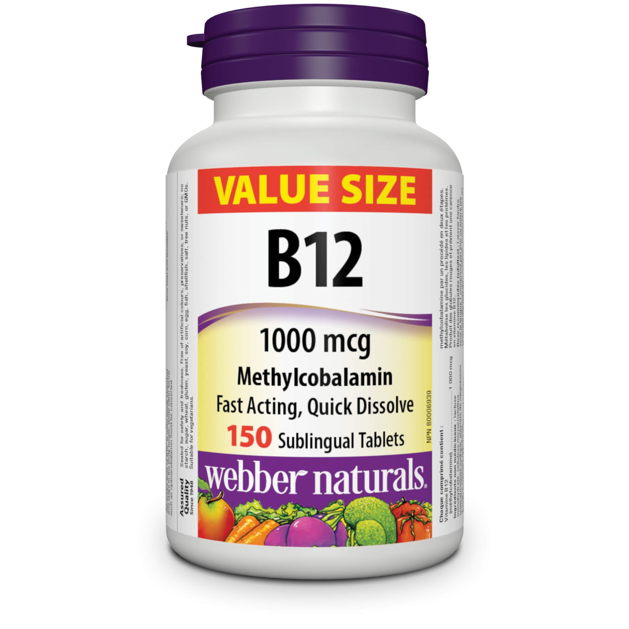 Webber Naturals Vitamin B12 1000 mcg, 150 Tablets, Value Size | Quick Dissolve, 