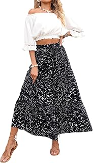 ZESICA Women's Bohemian Floral Printed Elastic Waist A Line Maxi Skirt