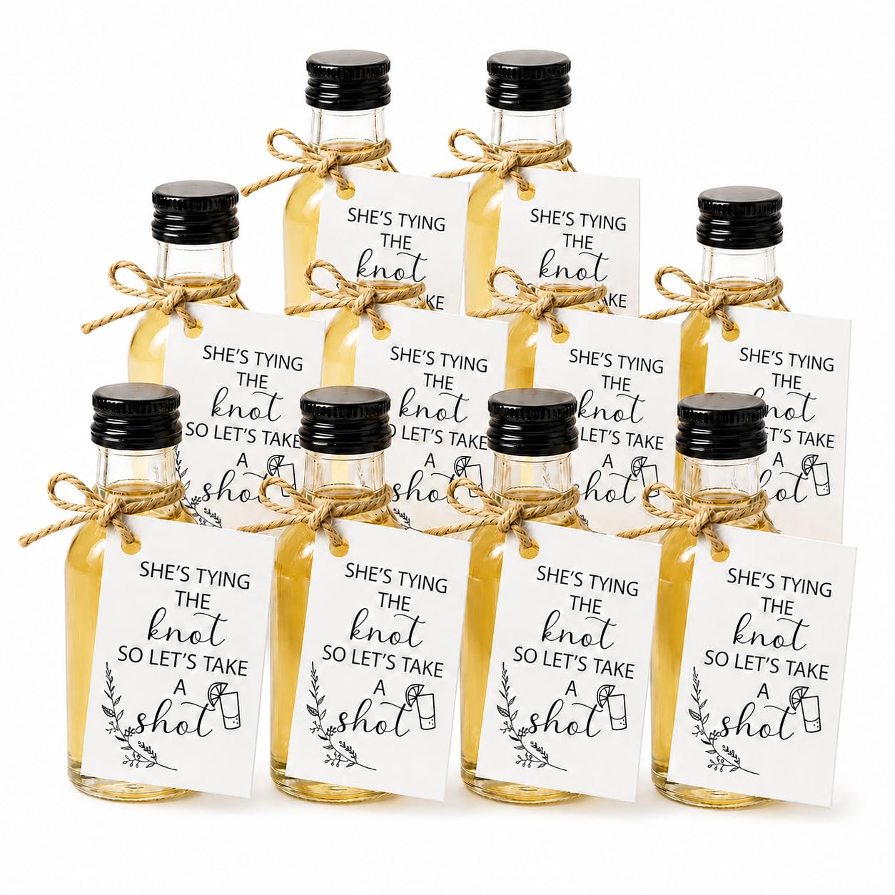 Hen Party Shot Bottle Tags with Twine, Pack of 10 – Hen Do Favours | 10 pre-punc