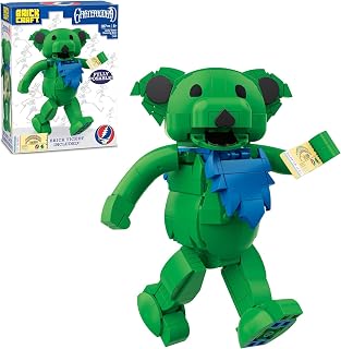 Brickcraft Grateful Dead Dancing Bear Building Brick Kit, 387 Pieces, Fully Posable Figure with Brick Concert Ticket, Ages 8+, Officially Licensed Collectible Display Model (Leafy Green)