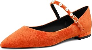 NobleOnly Women's Pointed Toe Mary Jane Low Heel Pumps Office Party Classic Buckle Closure Shoes 1 CM Heels