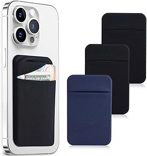 Fulgamo Phone Wallet Stick on,Card Holder for Phone Case,Phone Card Holder | 3PCS,Stretchy,Self Adhesive Sticker,with Flap,Cell Phone Pocket,Back of Phone,Credit ID Card Pouch,For iPhone Samsung Galaxy