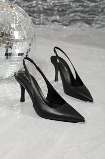 Black Pointed Toe Heels with Back Strap Minimalist Style Versatile High Heel Pumps