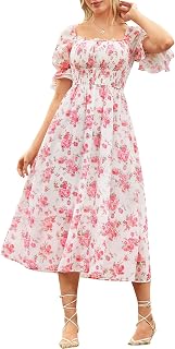 Scarlet Darkness Cottagecore Floral Dress Women Summer Midi Dresses