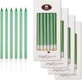 BEAN LIEVE Green Birthday Candles - 24-Count Long Thin Cake Candles, Cake Candles, Party Candles for Birthday, Wedding, Lucky Party Decoration