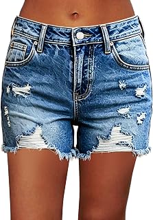 Flamingals Ripped Stretchy Jean Shorts for Women Raw Hem Low Waist Casual Trendy Denim Shorts
