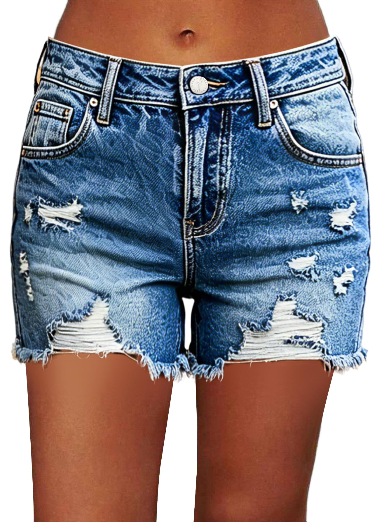 Flamingals Ripped Stretchy Jean Shorts for Women Raw Hem Low Waist Casual Trendy