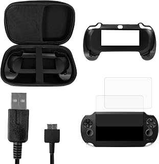 JDGPOKOO 5 in 1 Accessories Kit for PS Vita 1000, Carrying Case for PSV 1000, Hand Grip, 2 Set Screen Protectors and Charging Cable Compatible with PlayStation Vita 1000/PCH-1000 ONLY