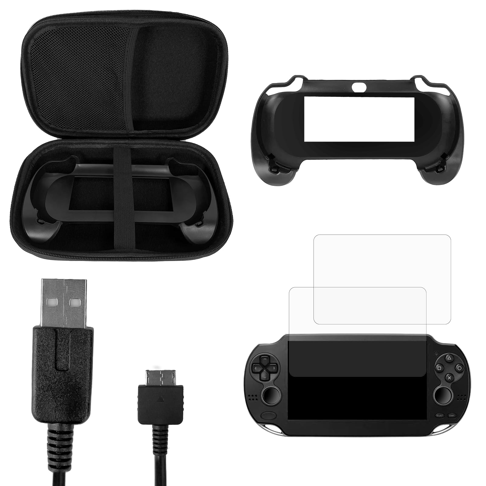 JDGPOKOO 5 in 1 Accessories Kit for PS Vita 1000, Carrying Case for PSV 1000, Ha
