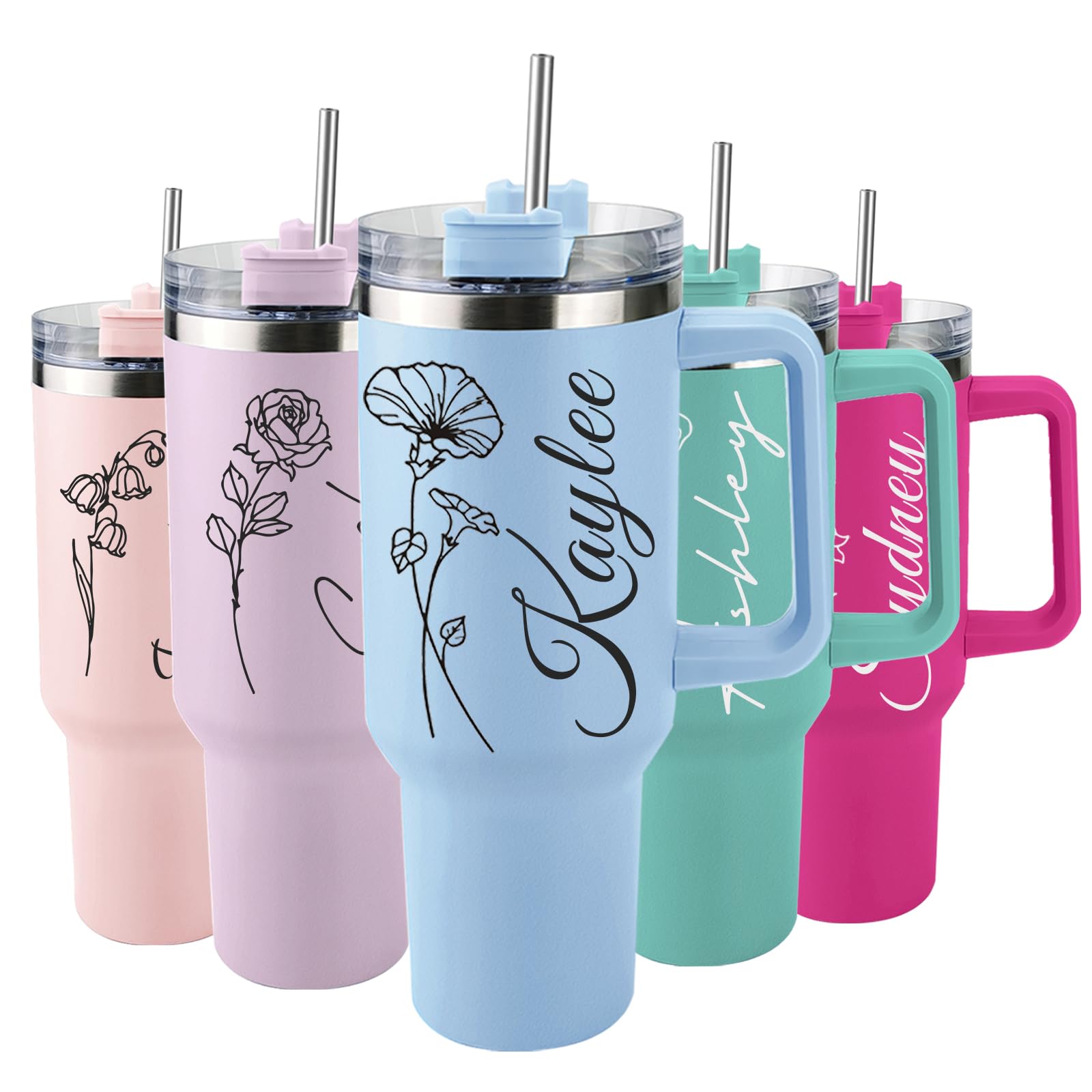 Elemtansy Personalized 40 Oz Tumbler with Handle and Straw, Custom Cup with Name