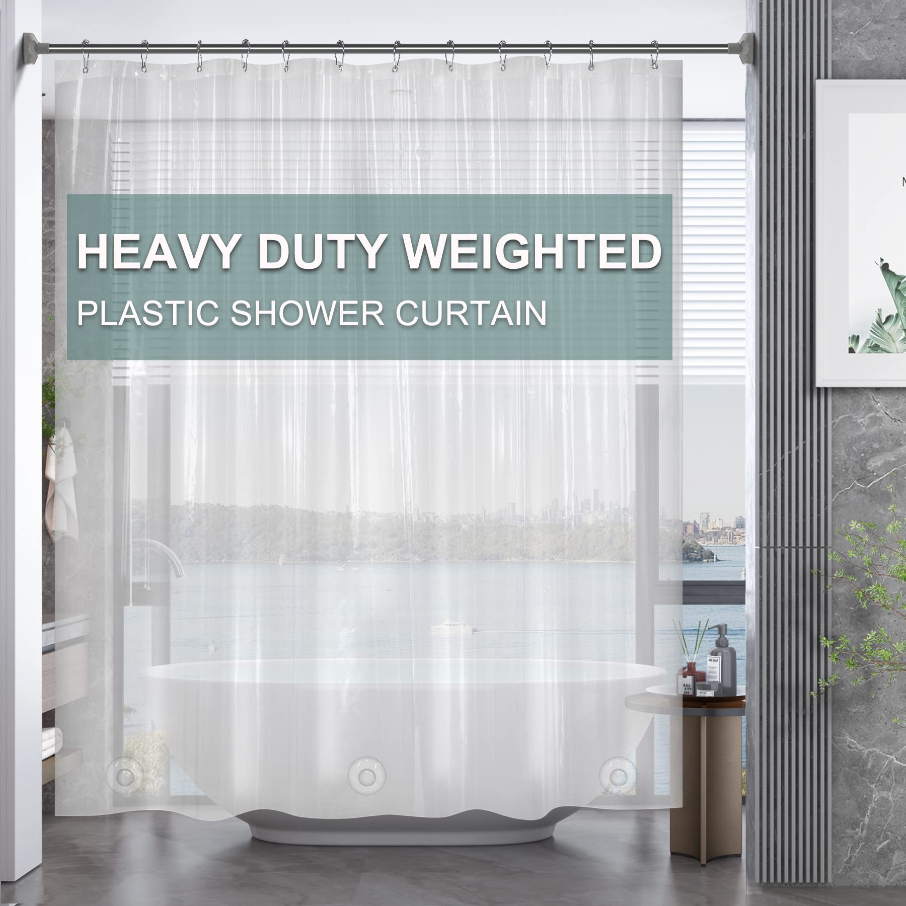 AmazerBath Plastic Shower Curtain Clear Premium PEVA, Clear Shower Curtain Heavy