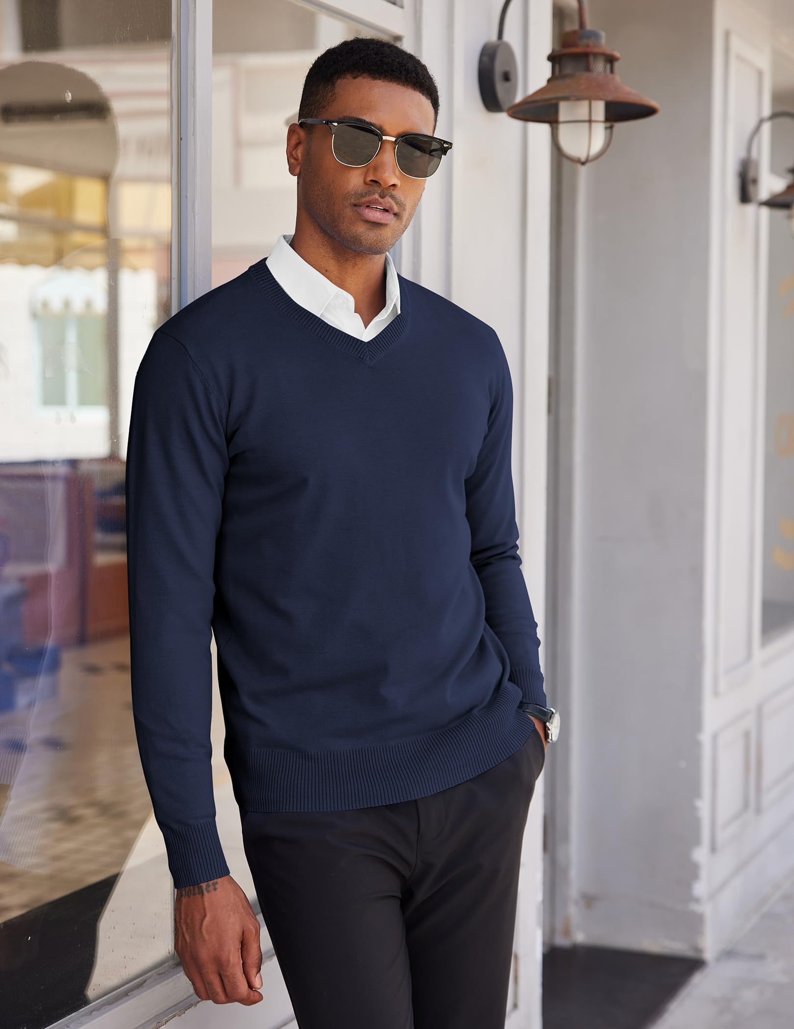 COOFANDY Men's V Neck Sweater Lightweight Knitted Pullover Sweaters