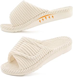 Litfun Orthopedic House Slippers for Women with Adjustable Arch Support, Indoor Slippers Open Toe Corduroy