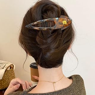 Leopard Print Flat Hair Clips Women French Design Glossy Hair Clips Anti Slip Hair Accessories for Thin Thick Hair (Yellow, 12.5cm)