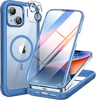 Miracase for iPhone 14 Plus Case, Full-Body Bumper&Glass Case, Capri Blue