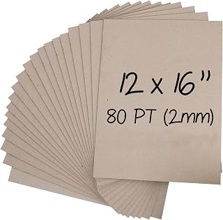 Heavy-Duty Chipboard Sheets 12 x 16 in, 80 PT (2mm) Thick, Acid Free | 20 Sheets of Chip Board for Binding Covers, Book Boards, Backing and Crafts, Sturdy Alternative to Thin Cardboard Sheets