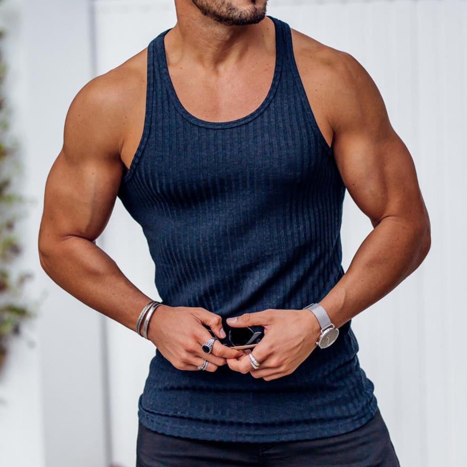 Mens Sports Tank Tops Ribbed Sleeveless Breathable Casual Gym Workout Fitness Ta