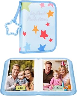 Xfveiwoo My First Baby Photo Album, 21 4x6 Photos, Soft Cloth, Blue | Star Hook, Business Cards, Label Stickers, Children'S Mirror, for Baby Showers Picture, and Family Travel Memories