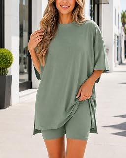 Womens Oversized T-Shirt and Biker Shorts Set 2 Piece Set