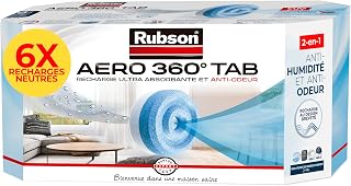 Rubson AERO 360° Tab, Dehumidifier Refills, Neutral Fragrance, 6 x 450 g | Refill with Crystals for Moisture Absorber, Odour & Moisture Resistant, Up to 3 Months, Compatible with Devices 450 g+, 20 m²