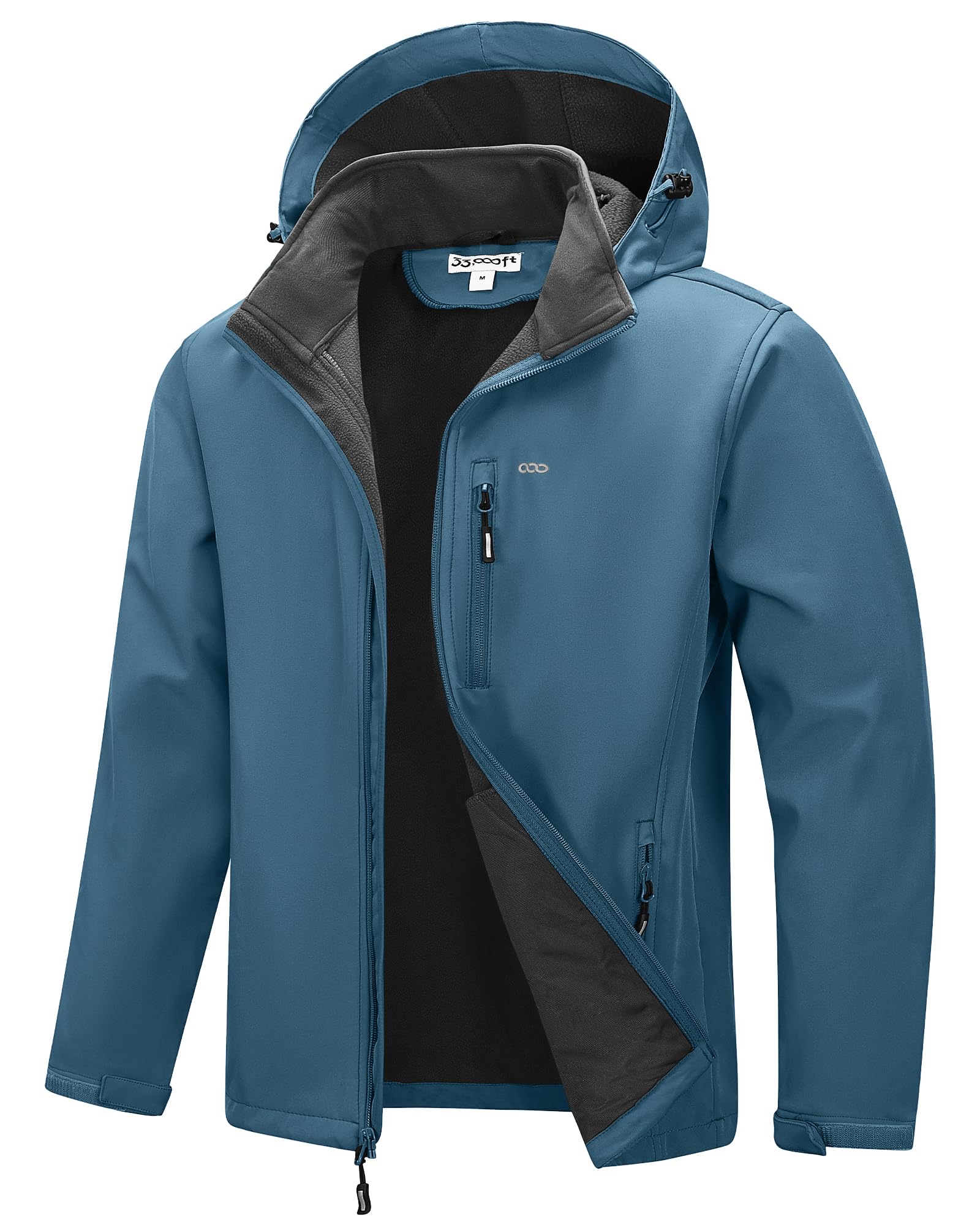 33,000ft Men's Hooded Softshell Jacket Waterproof Fleece Windbreaker Jacket