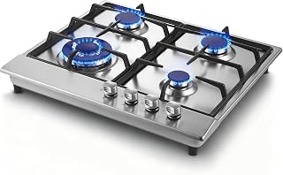 24 Inch Gas Cooktop, 4 Burners Propane Cooktop, NG/LPG Convertible | ETL Certified, Countertop/Drop-in Design, Thermocouple Protection, 27,800 BTU High Power, Stainless Steel Gas Stove