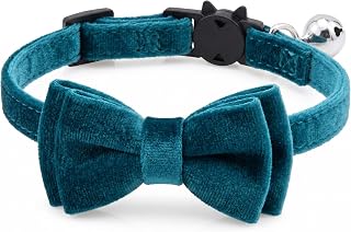 Solid Bow Tie Cat Collar with Adjustable Strap and Wearable Soft Design in Lake Blue Size S